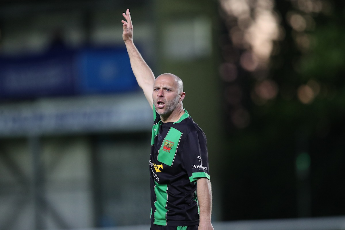 Jamie Jones of Penmaenmawr Phoenix during CPD Dinas Bangor 1876 vs Penmaenmawr Phoenix in Round 26 at Bangor City Stadium, Bangor