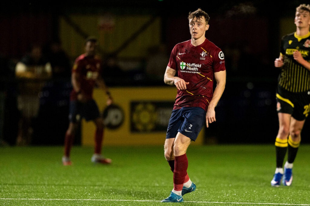 CARDIFF, WALES - 16 MARCH 2026: Matt Chubb of Cardiff Met during the 2025/26 JD Cymru Premier match between Cardiff Met & Briton Ferry Llansawel at the Cyncoed Campus, Cardiff, Wales