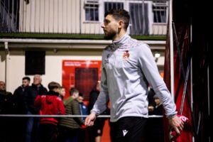 Dan Alfei of Briton Ferry ahead of kick off. Briton Ferry Llansawel v Ammanford in the JD Cymru South at Old Road on the 4th November 2022.