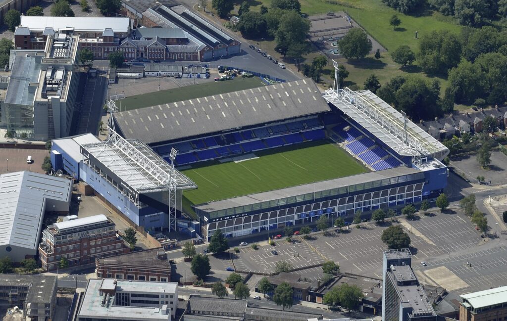 Portman Road - Ipswich Town football club ground - Suffolk aerial