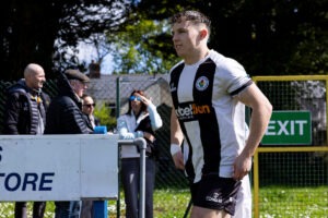 Dan John of Ammanford during the 2025/26 JD Cymru South fixture between Cwmbran Celtic & Ammanford at Avondale Motorpark Arena, Cwmbran, Wales
