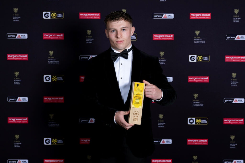 Dan John is awarded Young Player of the season during the FAW National League Awards at The Coal Exchange Hotel in Cardiff on the 16th May 2026