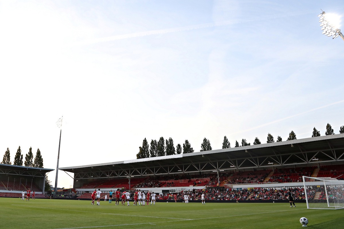 A general view of the Racecourse during the UEFA Women’s Champions’ League First Qualifying Round Semi Final fixture between FC Pyunik and Wrexham AFC Women at The Racecourse Ground, Wrexham, Wales. 22nd of July