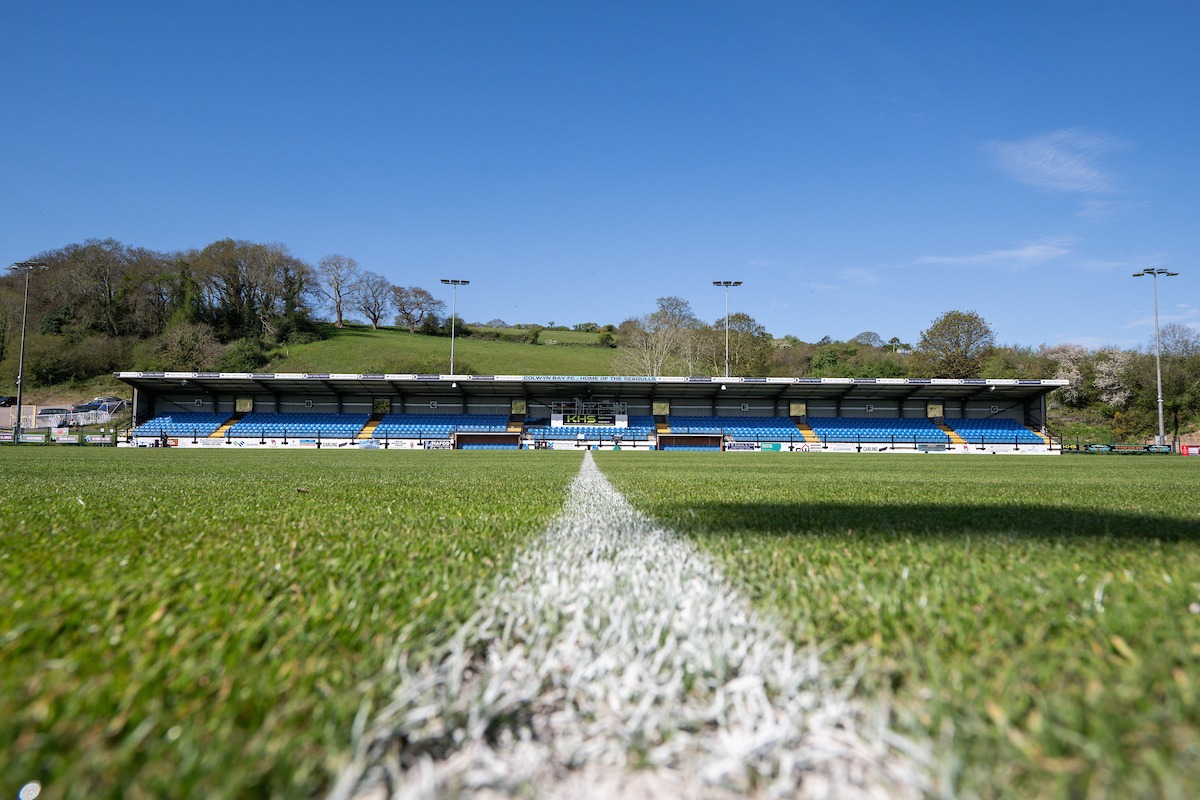 A general view of The Blue Turtle Arena, Home of Colwyn Bay ahead of the JD Cymru Premier European Play off Semi Final between Colwyn Bay and Penybont FC at The Blue Turtle Arena in Colwyn Bay, which will host Connah's Quay and Ballkani