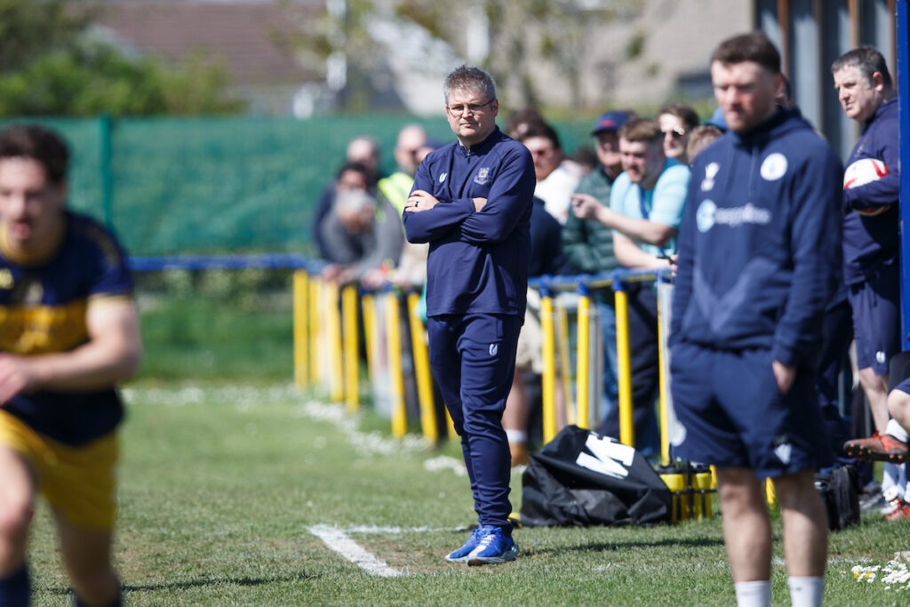 Llantwit Major's manager Karl Lewis during the 2025/26 JD Cymru South fixture between Llantwit Major AFC & Cambrian United FC at UWL Stadium, Llantwit Major, Wales
