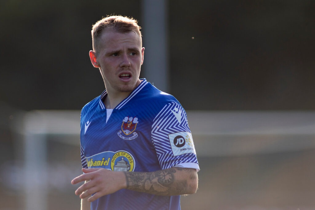 James Waite of Penybont in action.
Penybont v Connahs Quay in the JD Cymru Premier at the SDM Glass Stadium on the 28th August 2021