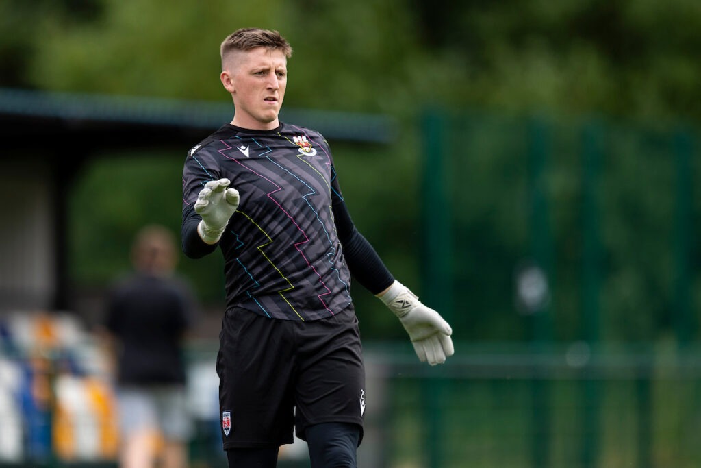 Penybont goalkeeper Alex Pennock during the warm up.
Cardiff Dracs v Penybont in a Pre Season Friendly at the Cardiff City House of Sport on the 20th June 2026.
