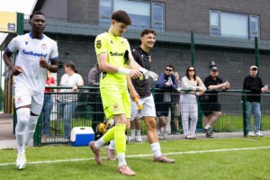 Penybont goalkeeper Dan Higgs ahead of kick off. Cardiff Dracs v Penybont in a Pre Season Friendly at the Cardiff City House of Sport on the 20th June 2026.