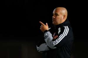 Lee Fowler the head coach / manager of Flint Town United during the Novira Cymru Premier game between Flint Town United and Briton Ferry Llansawel AFC at the Essity Stadium in Flint