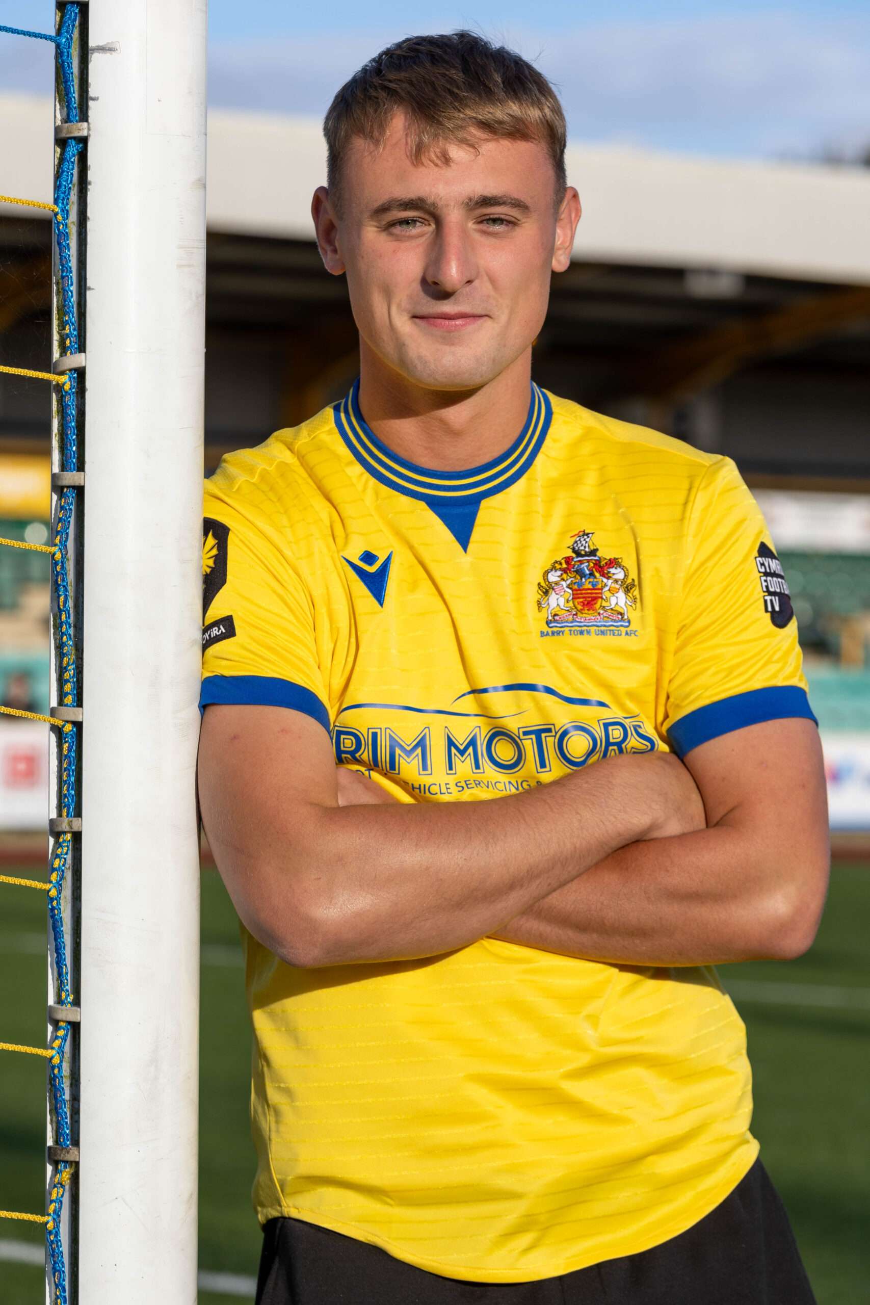 Noah Daley poses after his move to Barry Town United. Transfer deadline day.