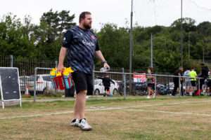 Caerau Ely manager Dean Wheeler ahead of kick off. Caerau Ely v Trefelin in the Nathaniel MG Cup at Cwrt yr Ala Road on the 18th July 2025.