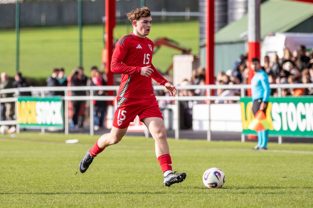 Wales’ and Stockport County's Rhys Watson during the 2025 Preparatory Friendly Tournament fixture between Wales U19 and Germany MU19 at Central Park, Denbigh. 18th of November, Denbigh, Wales