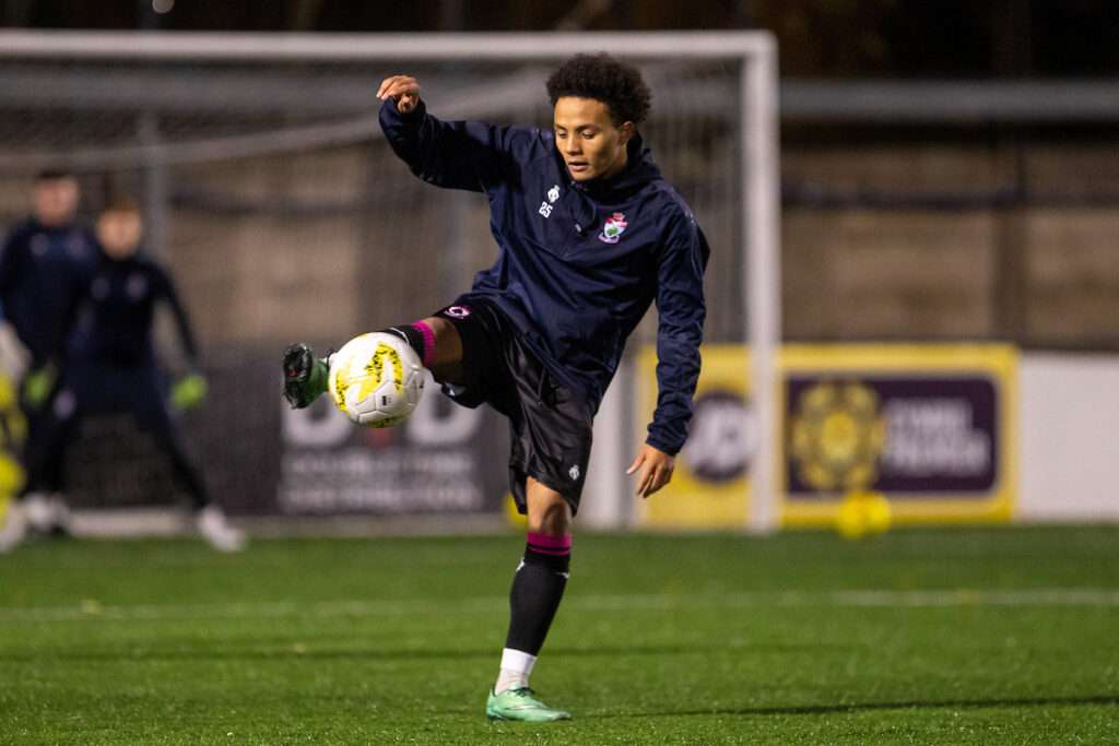 Colwyn Bay's Uniss Kargbo ahead of the JD Cymru Premier fixture between Connah’s Quay Nomads and Colwyn Bay at the Essity Stadium, Flint. 5th of December, Flint, Wales