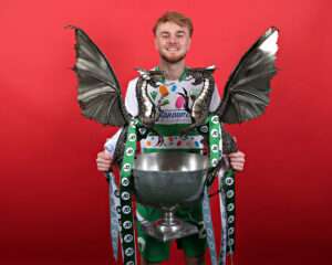 Former Nottingham Forest midfielder Jack Nadin of The New Saints F.C. celebrates after The New Saints vs Connah's Quay Nomads in Round 9 of the JD Cymru Premier Championship Conference at Park Hall, Oswestry