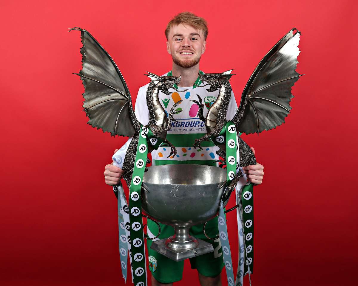 Former Nottingham Forest midfielder Jack Nadin of The New Saints F.C. celebrates after The New Saints vs Connah's Quay Nomads in Round 9 of the JD Cymru Premier Championship Conference at Park Hall, Oswestry