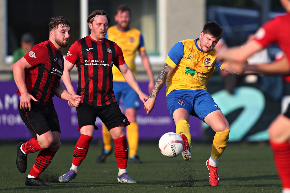 Taylor Wozencraft of Ardal North East side Knighton Town during CPD Porthmadog vs Knighton Town in the Lock Stock Ardal North League Play-Off Final at Park Avenue, Aberystwyth