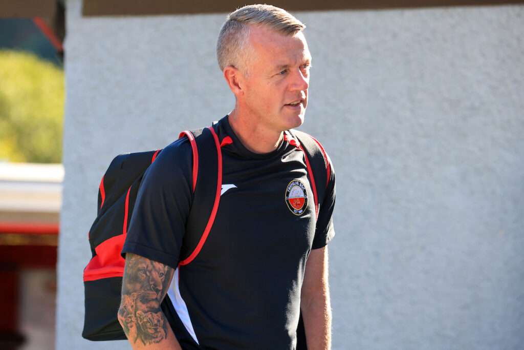 PORT TALBOT, WALES -07 AUGUST 2027: Trefelin BGC Manager Andy Hill during the 2026/27 Novira Cymru Premier League fixture between Trefelin BGC & Llandudno FC at The Elsey Creative Ynys Park Stadium, Port Talbot, Wales