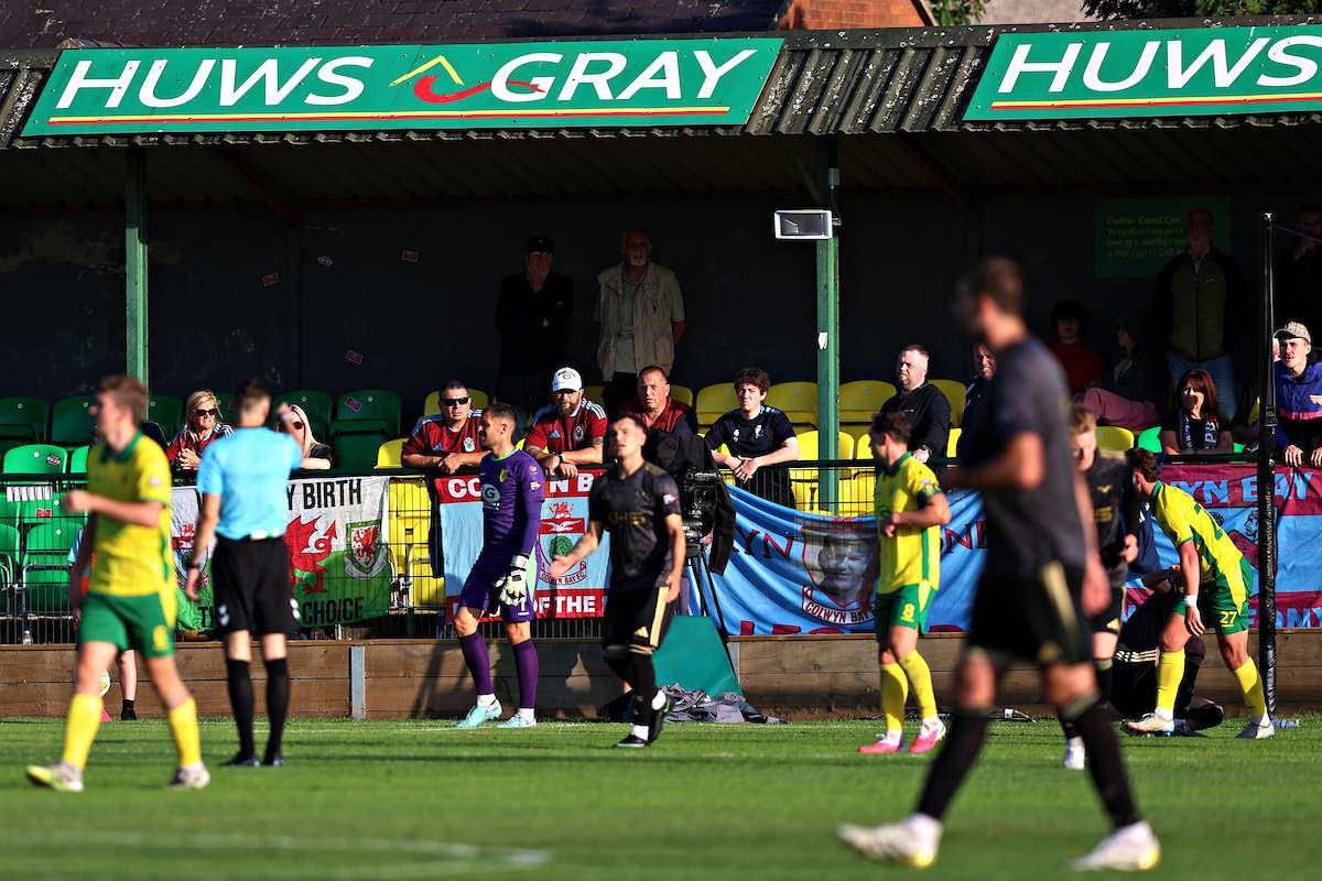Colwyn Bay fans during Caernarfon Town vs Colwyn Bay FC in Round 3 of the Novira Cymru Premier at The Oval, Caernarfon
