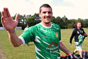 Anthony Williams of CPD Gaerwen celebrates after CPD Llanfairpwll vs CPD Gaerwen in the Second Qualifying Round of the FAW Welsh Cup at Maes Eilian, Llanfairpwll