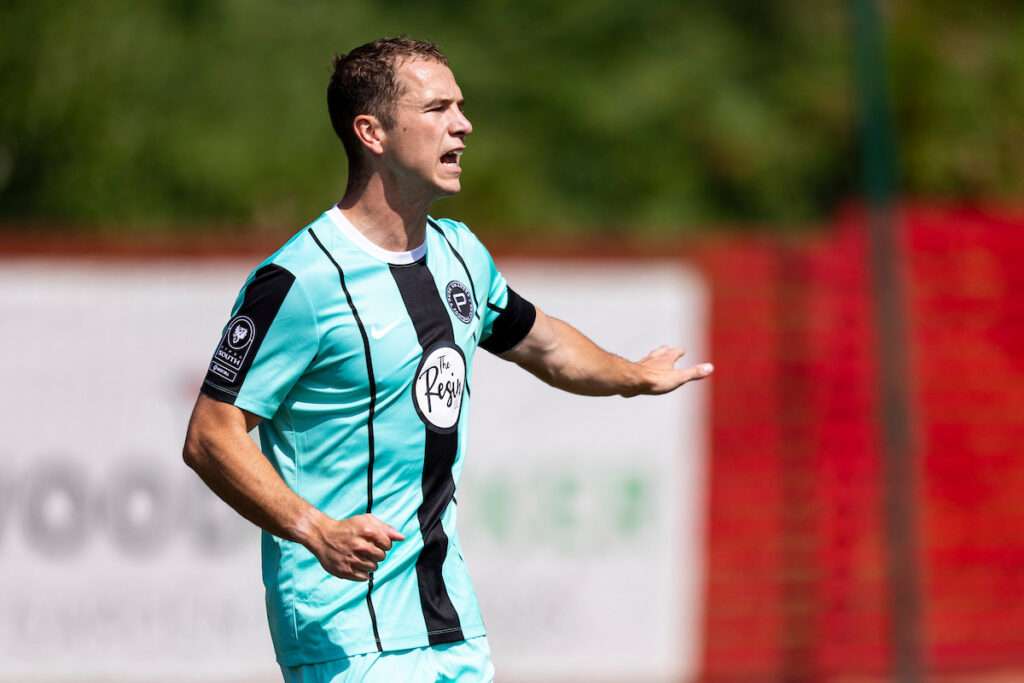 Jordan Hughes of Pure Swansea during the 2026/27 Novira Cymru South match between Baglan Dragons & Pure Swansea at the The Renewable Centre Stadium, Briton Ferry, Wales