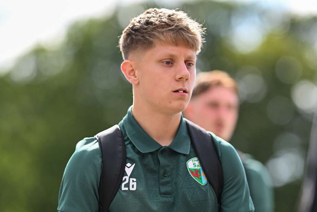 Louis Phillips of The New Saints F.C. arrives ahead of the UEFA Conference League - 2nd Qualifying Round 2nd leg between The New Saints and Flora Tallin at the Park Hall Stadium, in Oswestry