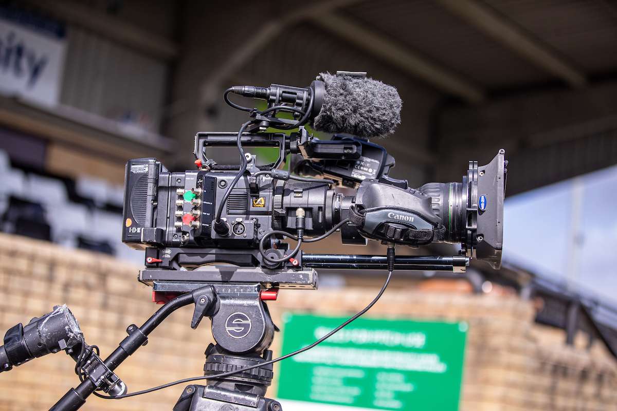 S4C camera ahead of the JD Cymru Premier fixture between Flint Town United and Llanelli Town at the Essity Stadium in Flint, Wales, on 28 March 2026.