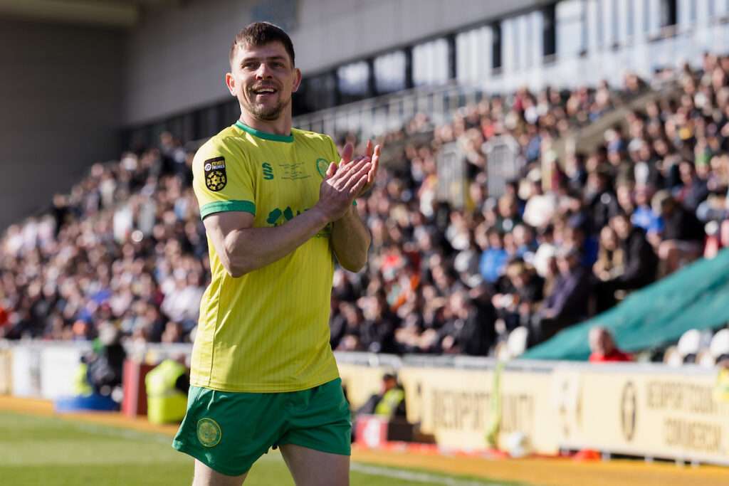 Caernarfon Town's Darren Thomas during the 2025/26 JD FAW Welsh Cup Final fixture between Caernarfon Town F.C & Flint Town United F.C at Rodney Parade, Newport, Wales