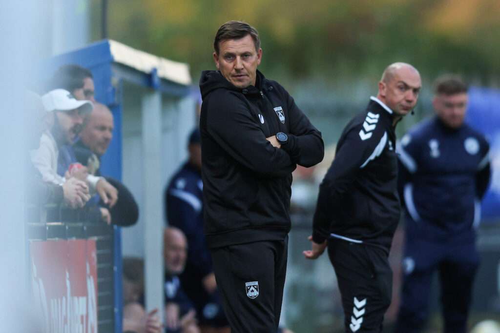 Haverfordwest County manager Tony Pennock during the 2026/27 Novira Cymru Premier fixture between Haverfordwest County & Cambrian United at Ogi Bridge Meadow, Haverfordwest, Wales