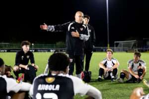 Flint Town United manager Lee Fowler during the Novira Cymru Premier match between Penybont & Flint Town United at the DragonBet Stadium, Bridgend, Wales