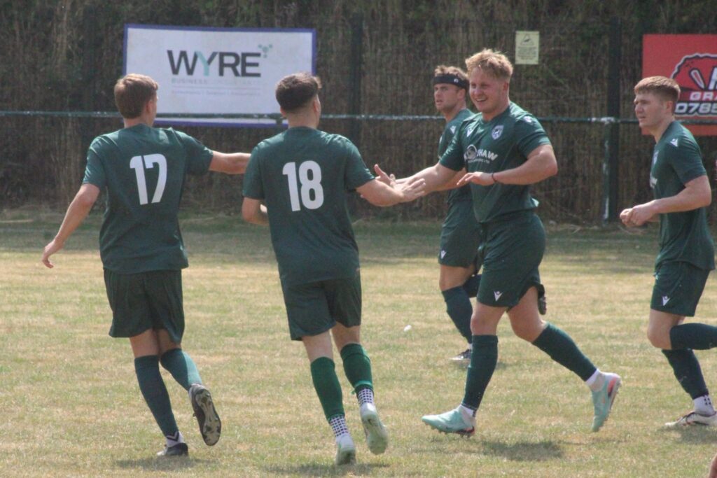Ardal North East side Radnor Valley celebrate a goal against Bewdley Town in a pre-season friendly