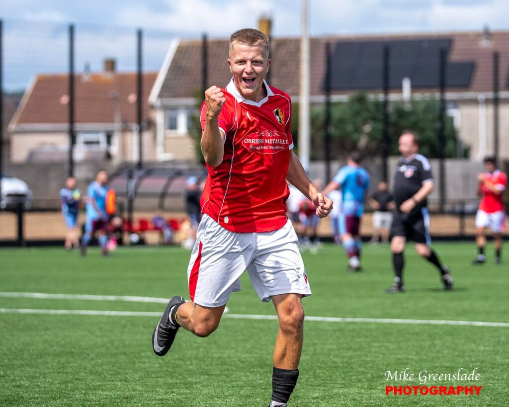 Afan United of the South Wales Premier League celebrate scoring against Cwmcarn Athletic in the FAW Amateur Trophy