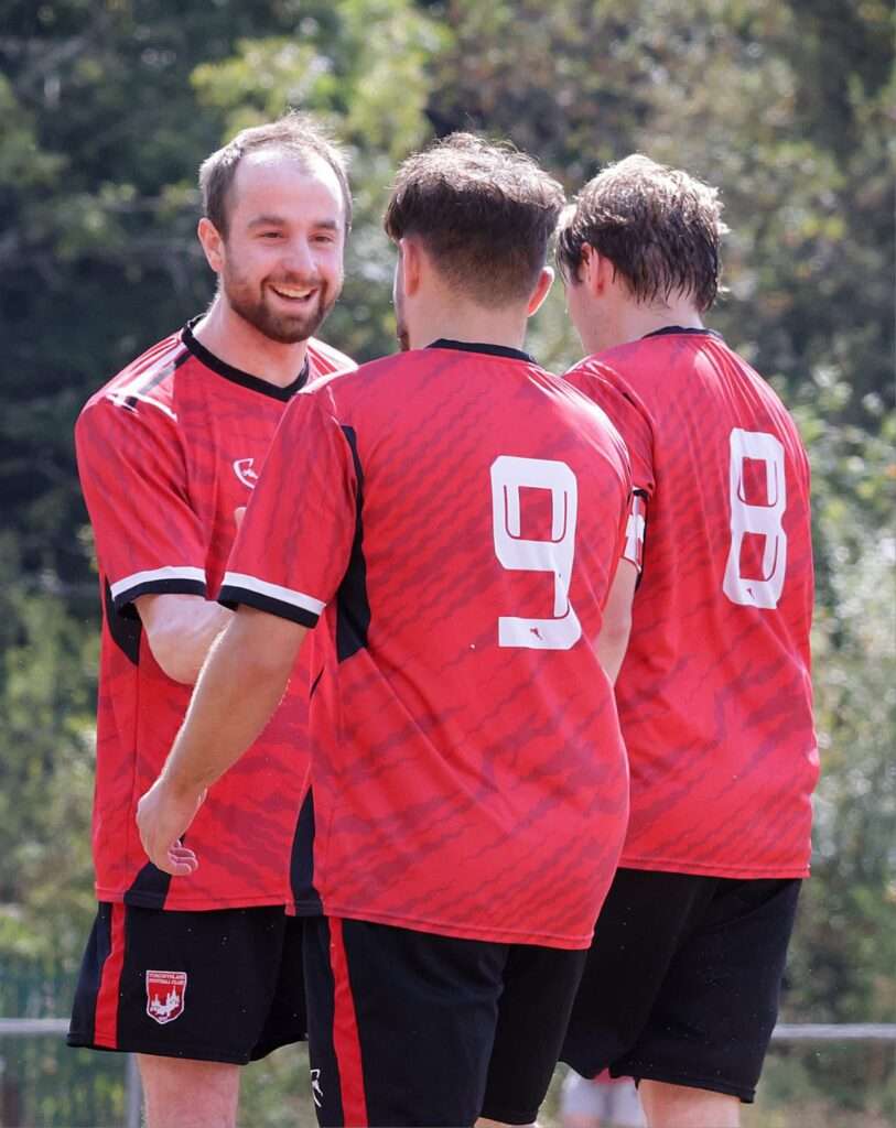 Tongwynlais players celebrate a goal in the Welsh Cup