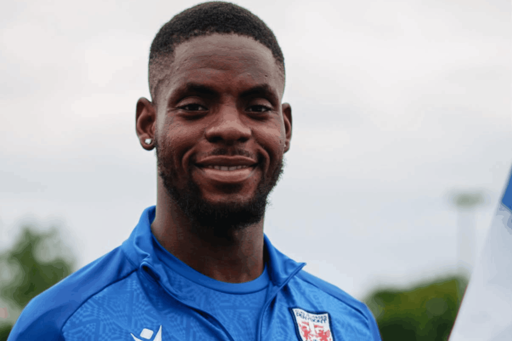 Jonathan Leko, formerly of Birmingham City and West Brom, in a Penybont shirt