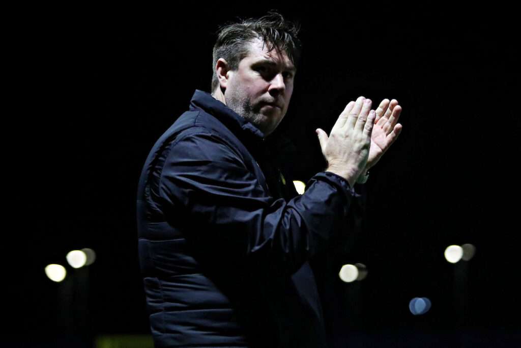 Caernarfon manager Huw Griffiths during Airbus UK Broughton FC vs Caernarfon Town FC in Round 24 of the JD Cymru Premier Play Off Conference at The Hollingsworth Group Stadium, Broughton