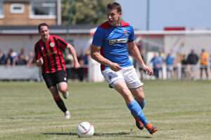 Les Davies during CPD Bangor City 1876 vs Cefn Albion FC in the Lockstock Ardal North League Play-Off at Bastion Gardens, Prestatyn