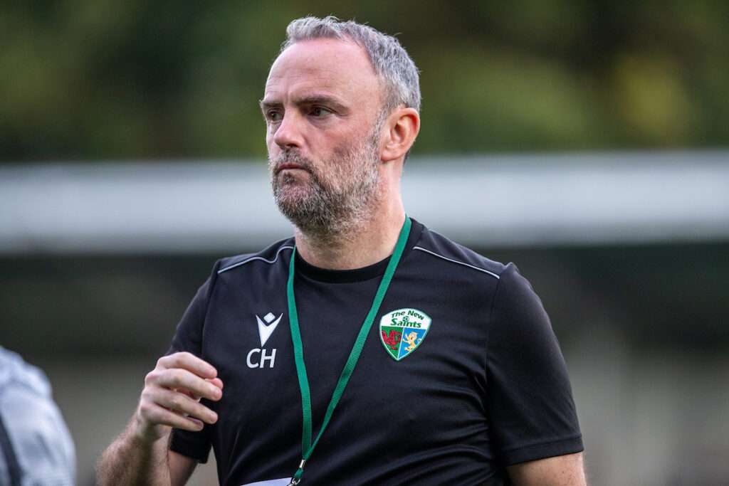 Chris Hughes duringthe UEFA Champions’ League Second Qualifying Round Second Leg fixture between The New Saints and Ferencvaros at Park Hall Stadium, Oswestry, England