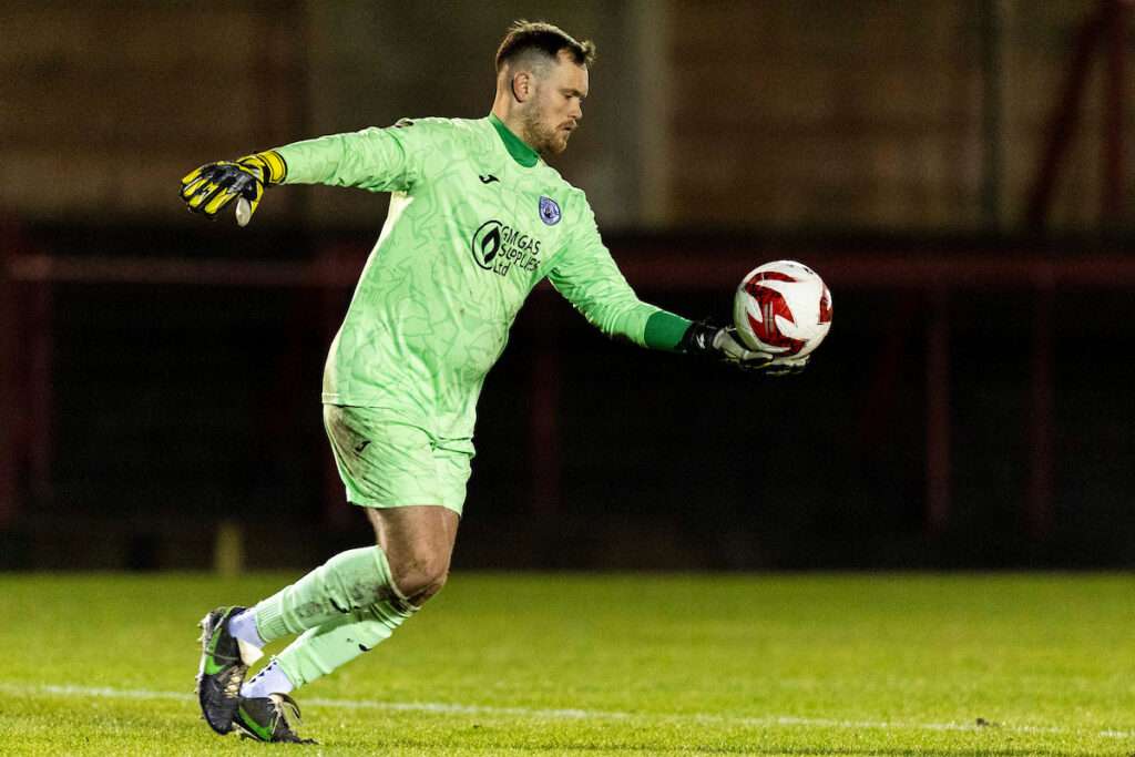 Cambrian United goalkeeper Tomos Bodger in action.
Llanelli Town v Cambrian United in the JD Cymru South at Stebonheath Park on the 20th December 2024