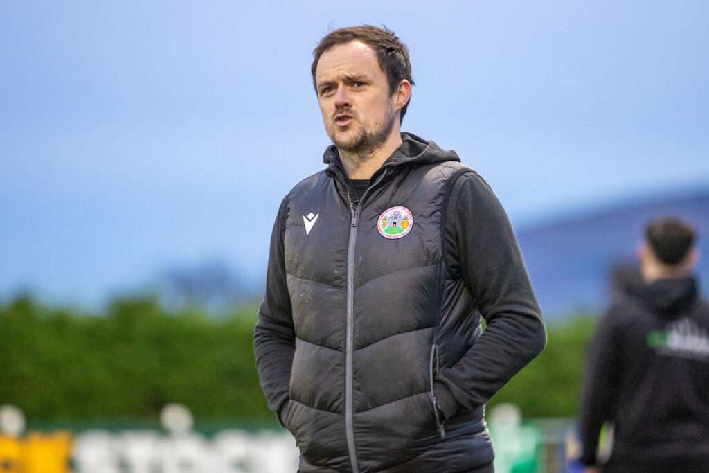 Denbigh Town Manager, Dewi Llion Jones during the JD Cymru North fixture between Denbigh Town and Holywell Town at Central Park Stadium, Denbigh. 4th of January, Denbigh, Wales