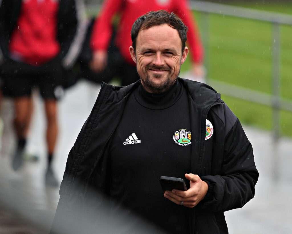 Dewi Llion of Denbigh before CPD Porthmadog vs Denbigh Town in Round 1 of the JD Welsh Cup at Y Traeth, Porthmadog