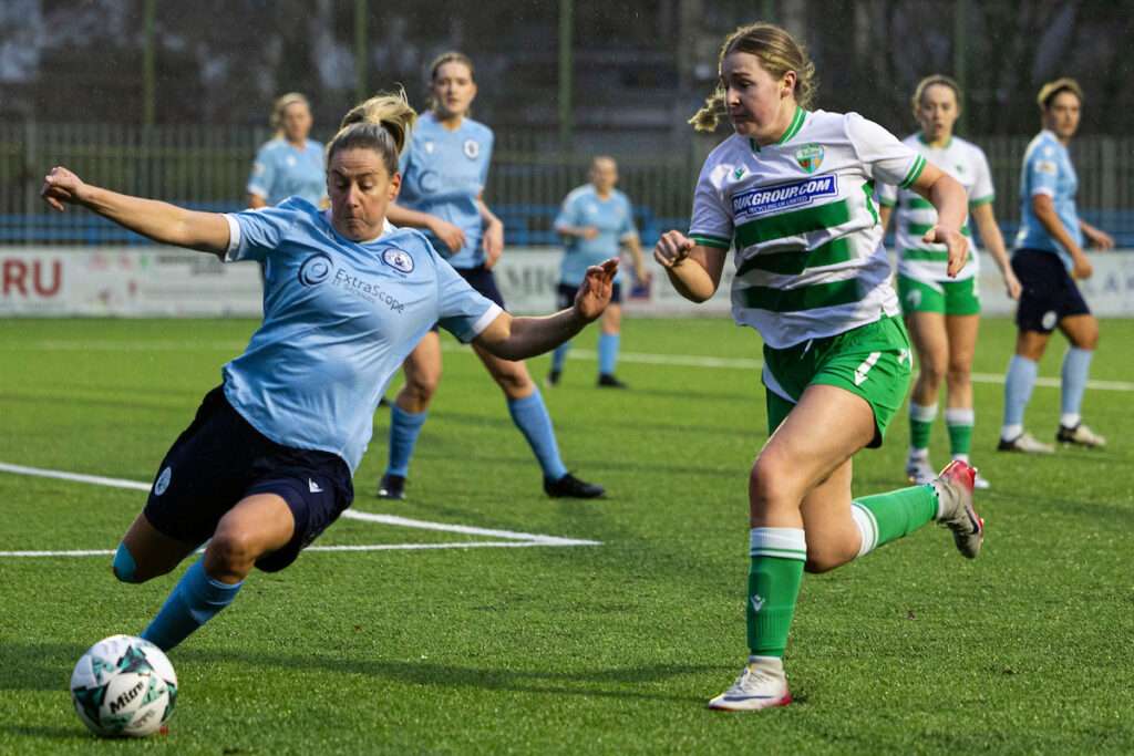 Grace Dunkerley of The New Saints in action. Cambrian United v The New Saints in the Bute Energy Welsh Cup at the M&P Group 3G on the 21st December 2025