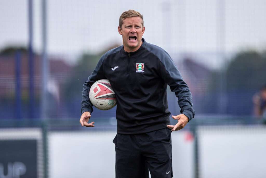 Brickfield Rangers' Manager Gareth Wilson at the Nathaniel MG Cup First Round fixture between Gresford Athletic and Brickfield Rangers at The Hollingsworth Bros Stadium, Broughton. 19th of July, Broughton, Wales