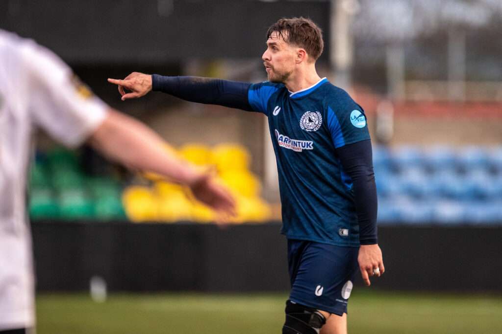 Cwmbran Town's Jack Pewtner during the JD Welsh Cup fixture between CPD Y Rhyl 1879 and Cwmbran Town at the Hops and Barley Stadium, Rhyl. 22nd of November, Rhyl, Wales