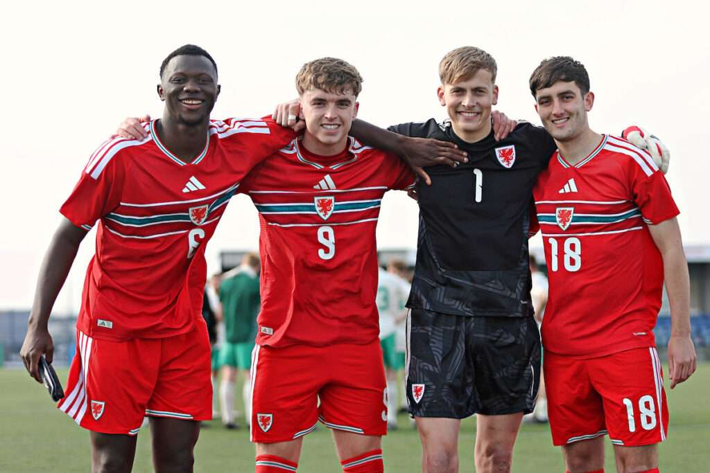Joao Manga Marinho of Tim Rhanbarthol y De, Dan Bowen of Tim Rhanbarthol y De, Harry Johnson of Tim Rhanbarthol y De and Harry Treharne of Tim Rhanbarthol y De after Tim Rhanbarthol y Gogledd vs Tim Rhanbarthol y De in the Second Leg of the Regions Cup Play-Off at the Hollingsworth Group Stadium, Broughton