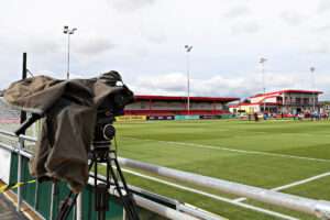 A general view of Central Park before the UEFA European Under-19 Championship Group A match between Denmark and Spain at Central Park on July 1st in Denbigh, Denbighshire