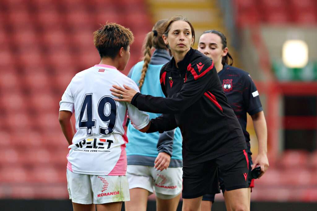 Jenny Sugarman, Manager of Wrexham AFC Women after Riga Women FC vs Wrexham AFC Women in the Women's Champions League Qualification First Round Final at the Racecourse Ground, Wrexham