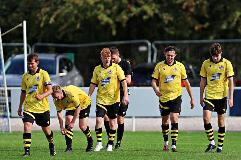 CPD Llanuwchllyn's Will Owen celebrates his goal during Mold Alexandra vs CPD Llanuwchllyn in Round 8 of the Novira Cymru North at Alyn Park, Mold