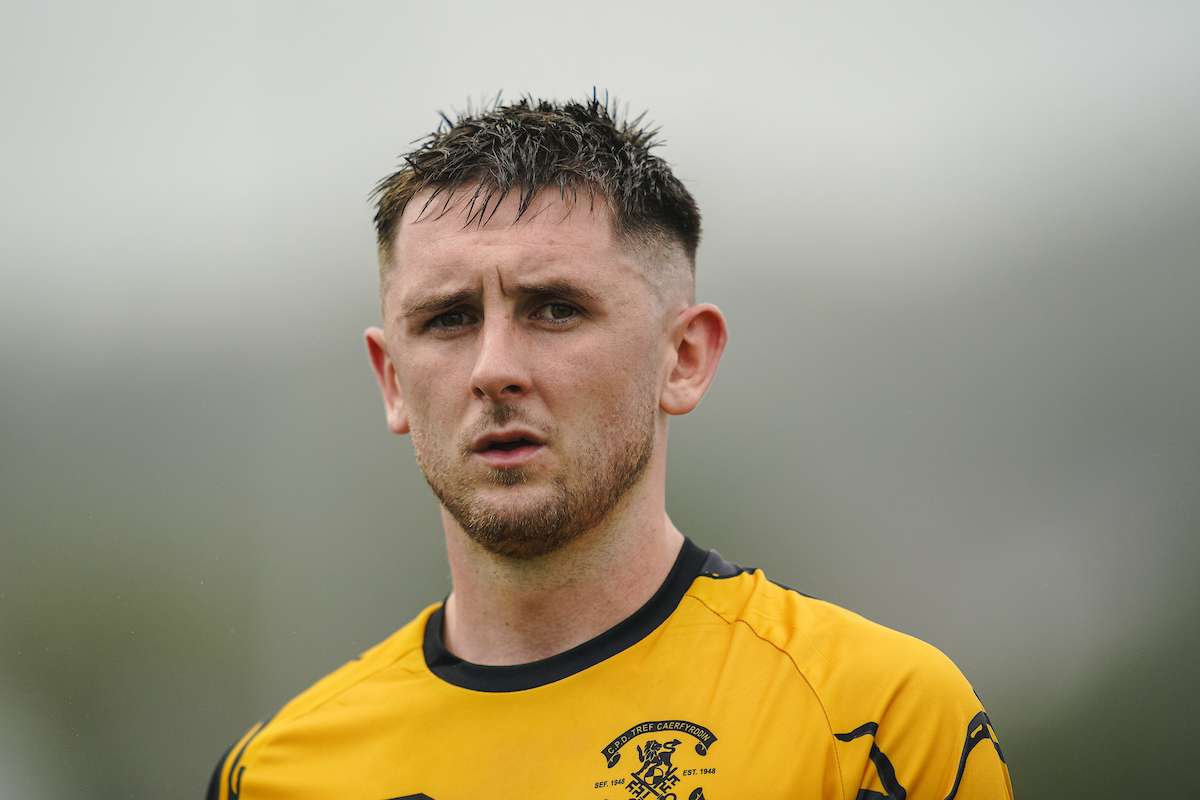 Carmarthen Town's Trystan Jones during the Novira Cymru South fixture Carmarthen Town vs Ynyshir Albions at LHP Stadium, Carmarthen, Wales