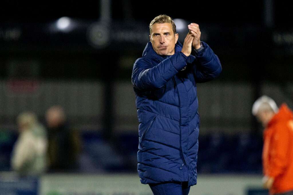 Penybont manager Rhys Griffiths during the Novira Cymru Premier match between Penybont & Briton Ferry Llansawel at the DragonBet Stadium, Bridgend, Wales