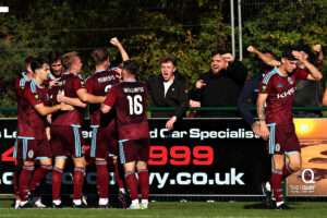 Colwyn Bay FC's Dan Roberts celebrates his goal during Colwyn Bay FC vs Haverfordwest County in Round 11 of the Novira Cymru Leagues Premier at the Blue Turtle Arena, Colwyn Bay