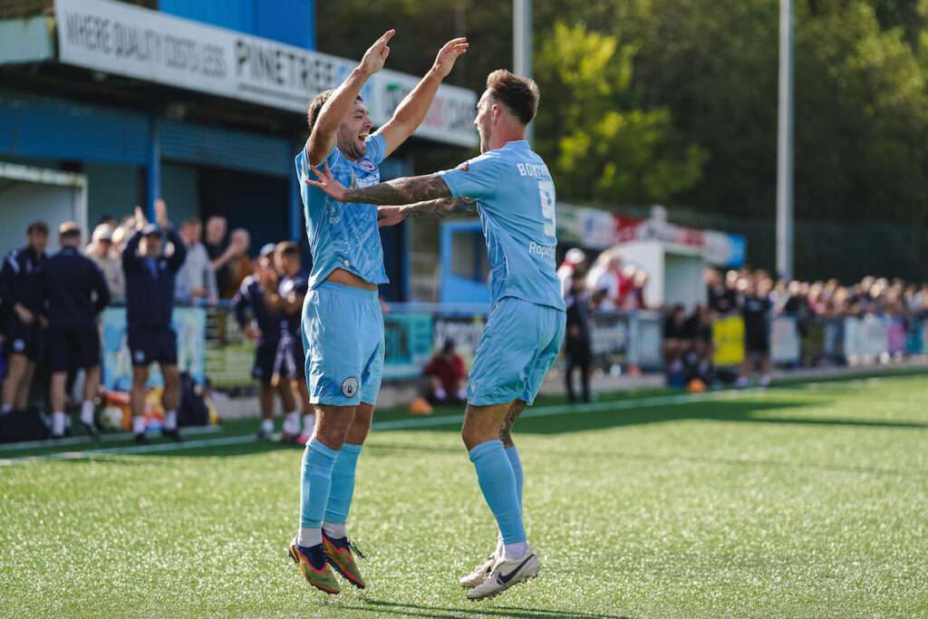 Cambrian United's Alex Bonthron gets his second goal during the Novira Cymru Leagues Premier 2026/27 fixture Cambrian United vs Llandudno FC at M&P Group 3G, Rhondda, Wales